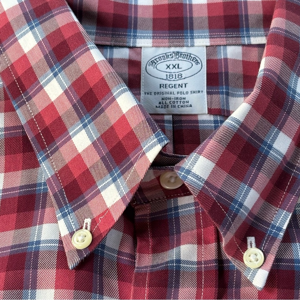 Brooks Brothers 1818 Regent 100% Cotton Non Iron Red Plaid Long Sleeve Shirt XXL